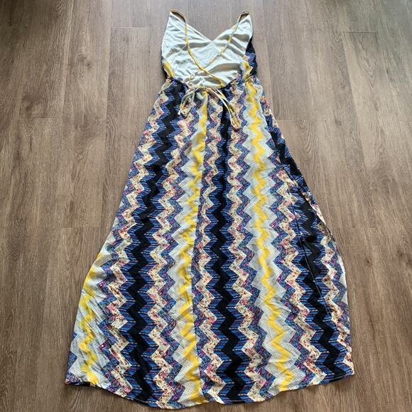 Tobi Patchwork Zig Zag Maxi Dress Cross Tie Back Size Small - Picture 8 of 8